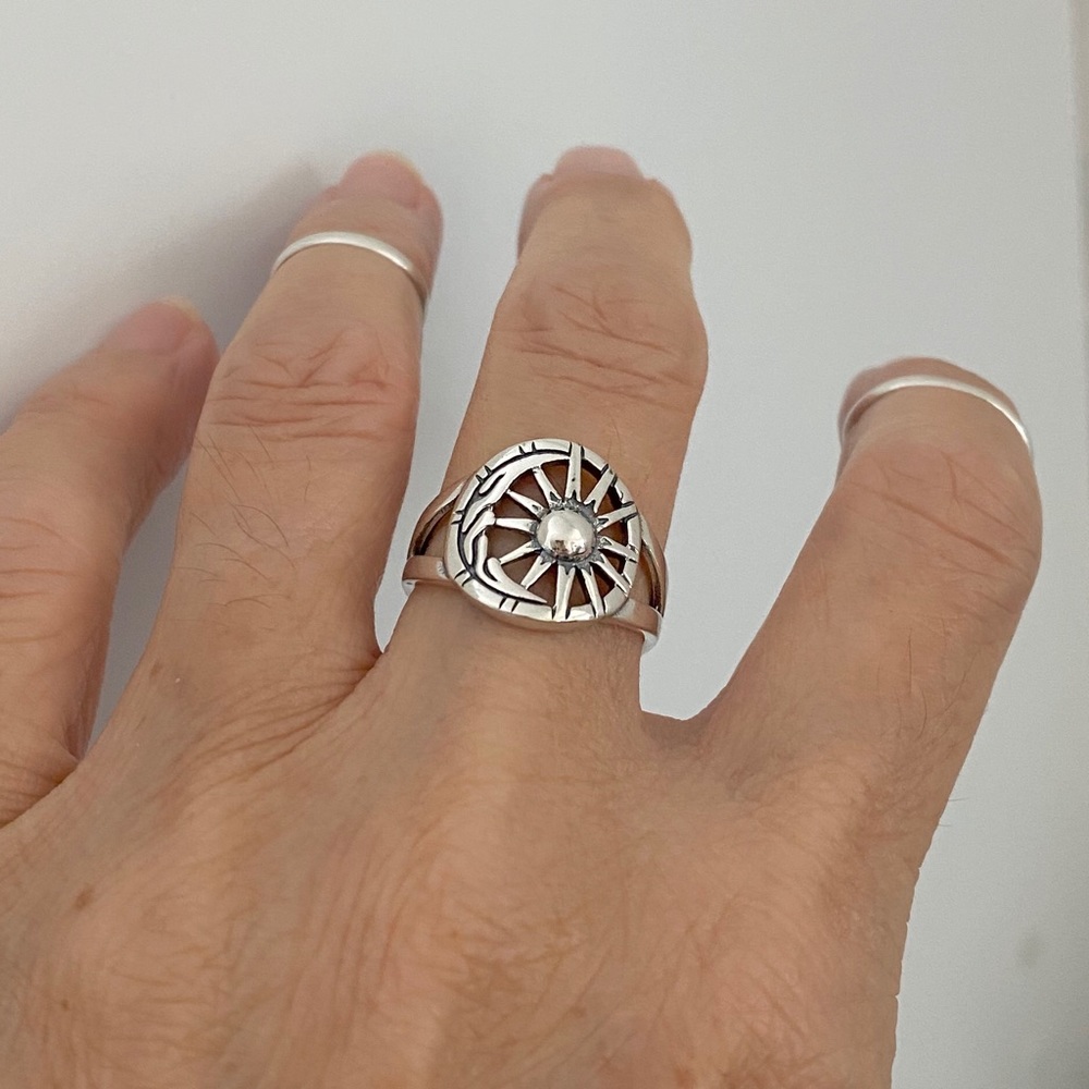 Sterling Silver Moon And Sun Ring, Statement Ring - image 1